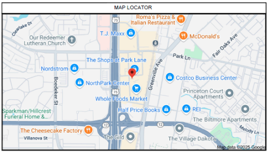 Map showing location of new periodontal office in Dallas