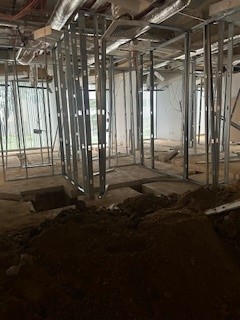 Steel rods in dental office in process of being built